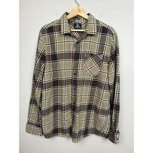 Volcom Men's L Plaid Flannel Shirt Brown Modern Fit Casual Skate Surf Streetwear